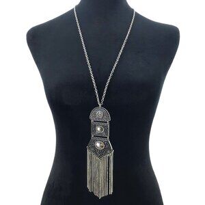 Papparazzi Tassel Tycoon Necklace Chain Fringe Vintage Style Antique Silver Tone